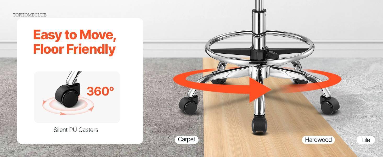 SucceBuy Rolling Stool w/ Wheels 450 LBS Weight Capacity Round Rolling Stool Chair Height Adjustable for Salon Spa Tattoo Clinic