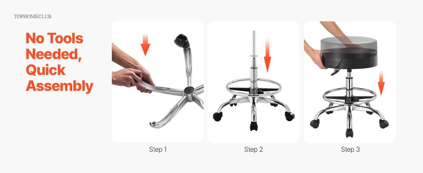 SucceBuy Rolling Stool w/ Wheels 450 LBS Weight Capacity Round Rolling Stool Chair Height Adjustable for Salon Spa Tattoo Clinic