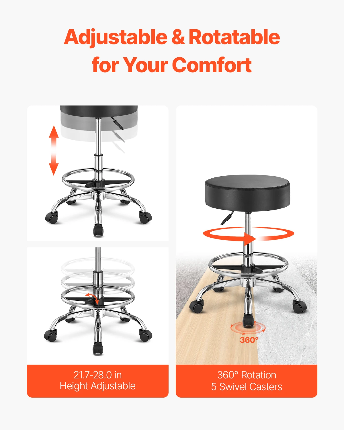 SucceBuy Rolling Stool w/ Wheels 450 LBS Weight Capacity Round Rolling Stool Chair Height Adjustable for Salon Spa Tattoo Clinic SucceBuy Rolling Stool w/ Wheels 450 LBS Weight Capacity Round Rolling Stool Chair Height Adjustable for Salon Spa Tattoo Clinic