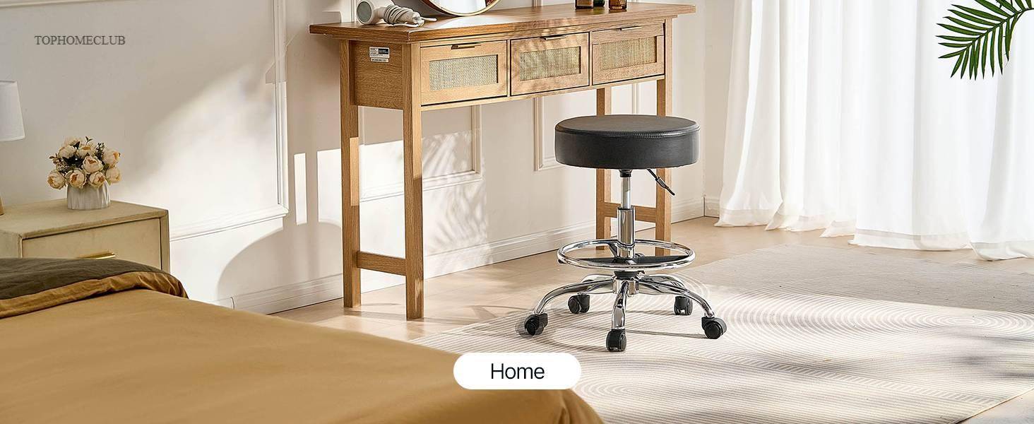 SucceBuy Rolling Stool w/ Wheels 450 LBS Weight Capacity Round Rolling Stool Chair Height Adjustable for Salon Spa Tattoo Clinic
