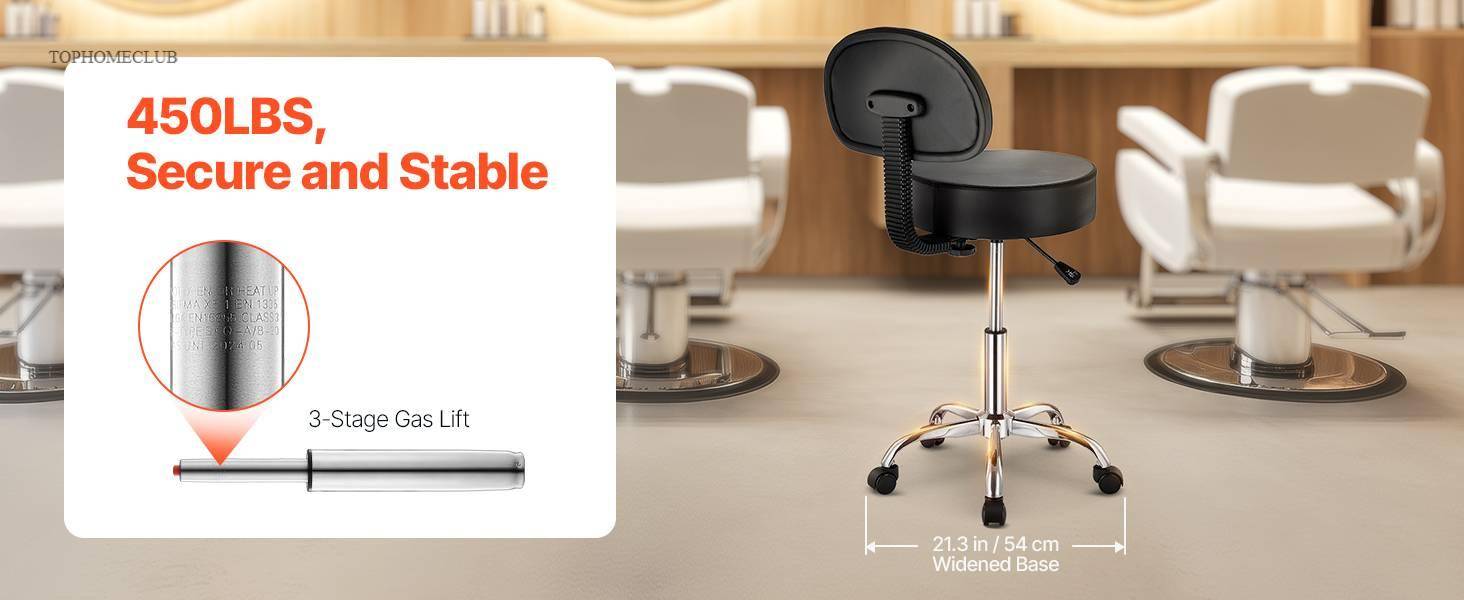 SucceBuy Rolling Stool w/ Wheels 450 LBS Weight Capacity Round Rolling Stool Chair Height Adjustable for Salon Spa Tattoo Clinic