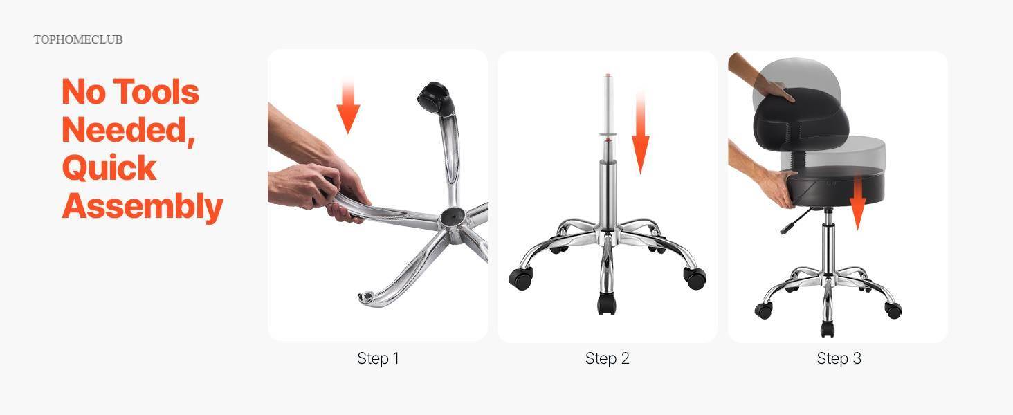 SucceBuy Rolling Stool w/ Wheels 450 LBS Weight Capacity Round Rolling Stool Chair Height Adjustable for Salon Spa Tattoo Clinic