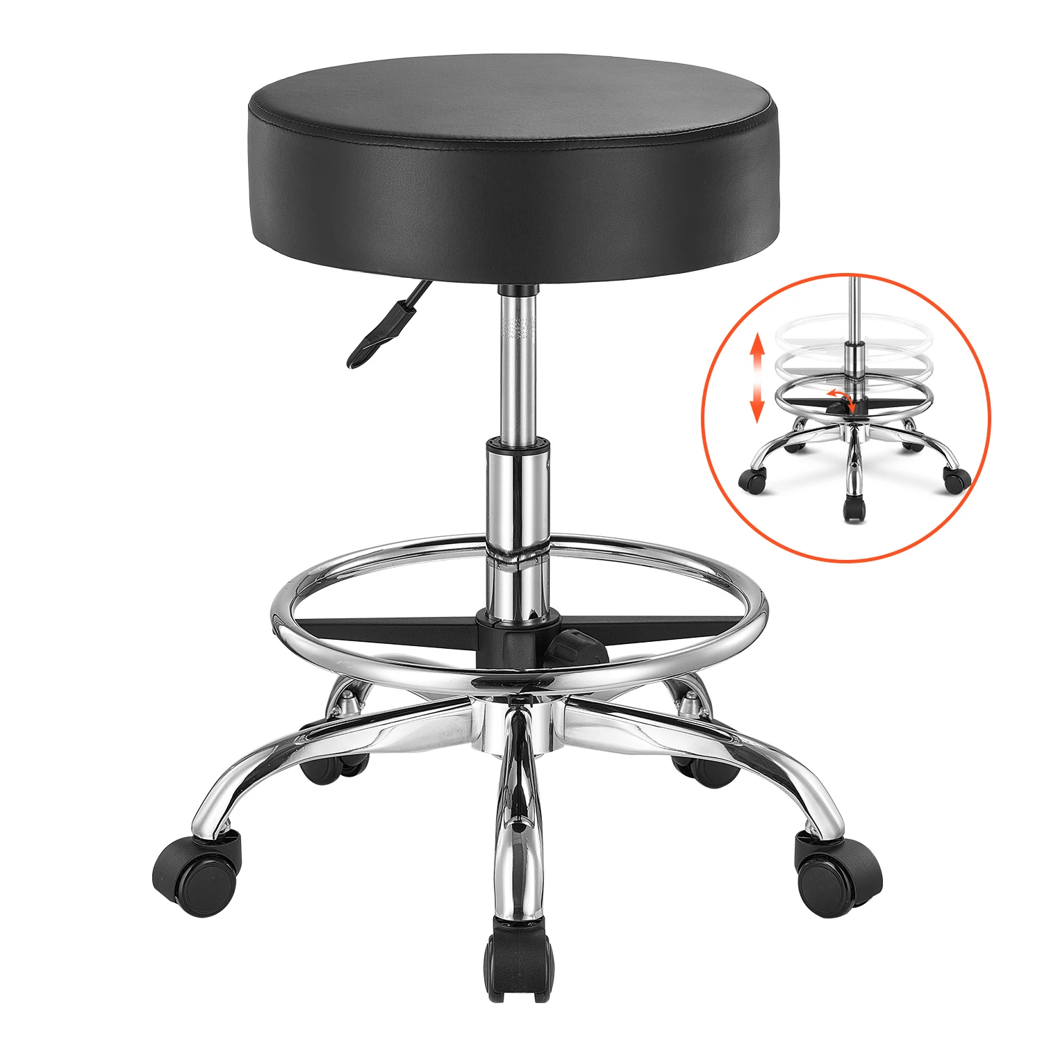 SucceBuy Rolling Stool w/ Wheels 450 LBS Weight Capacity Round Rolling Stool Chair Height Adjustable for Salon Spa Tattoo Clinic SucceBuy Rolling Stool w/ Wheels 450 LBS Weight Capacity Round Rolling Stool Chair Height Adjustable for Salon Spa Tattoo Clinic