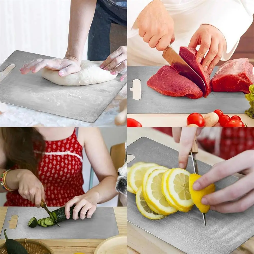 Titanium Cutting Boards for Kitchen Stainless Board 304 Steel Thickened Double Sided Food Grade Portable Fruit Meat Chopping Titanium Cutting Boards for Kitchen Stainless Board 304 Steel Thickened Double Sided Food Grade Portable Fruit Meat Chopping