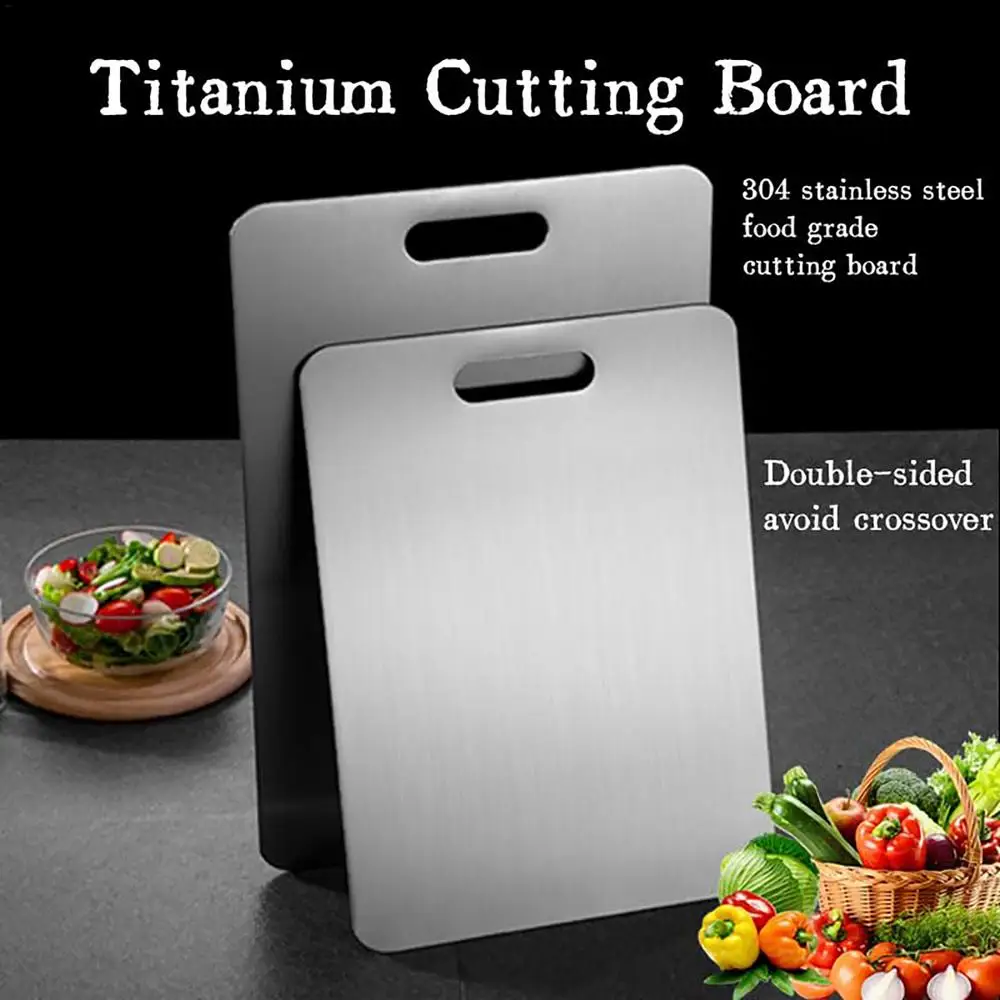 Titanium Cutting Boards for Kitchen Stainless Board 304 Steel Thickened Double Sided Food Grade Portable Fruit Meat Chopping Titanium Cutting Boards for Kitchen Stainless Board 304 Steel Thickened Double Sided Food Grade Portable Fruit Meat Chopping