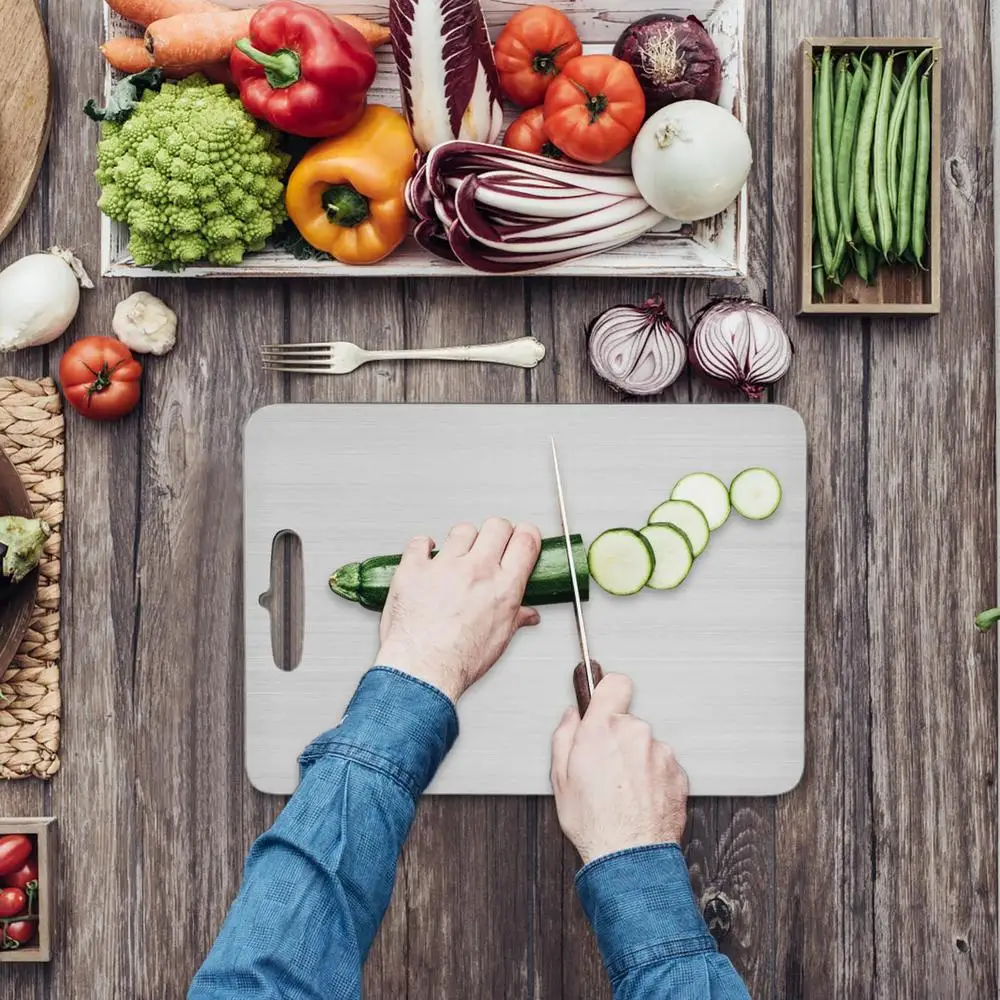 Titanium Cutting Boards for Kitchen Stainless Board 304 Steel Thickened Double Sided Food Grade Portable Fruit Meat Chopping Titanium Cutting Boards for Kitchen Stainless Board 304 Steel Thickened Double Sided Food Grade Portable Fruit Meat Chopping
