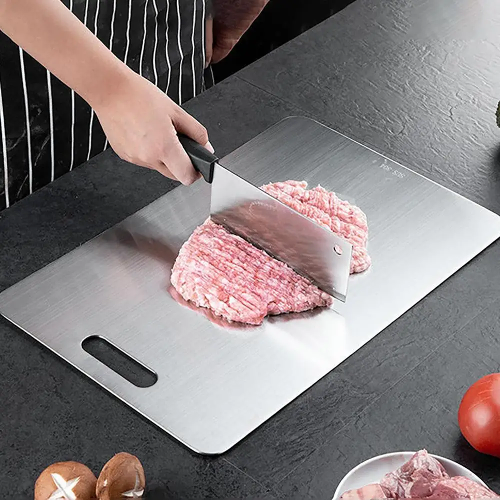 Titanium Cutting Boards for Kitchen Stainless Board 304 Steel Thickened Double Sided Food Grade Portable Fruit Meat Chopping Titanium Cutting Boards for Kitchen Stainless Board 304 Steel Thickened Double Sided Food Grade Portable Fruit Meat Chopping