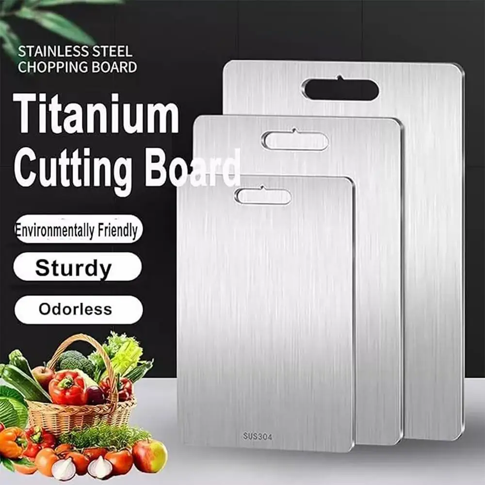 Titanium Cutting Boards for Kitchen Stainless Board 304 Steel Thickened Double Sided Food Grade Portable Fruit Meat Chopping Titanium Cutting Boards for Kitchen Stainless Board 304 Steel Thickened Double Sided Food Grade Portable Fruit Meat Chopping
