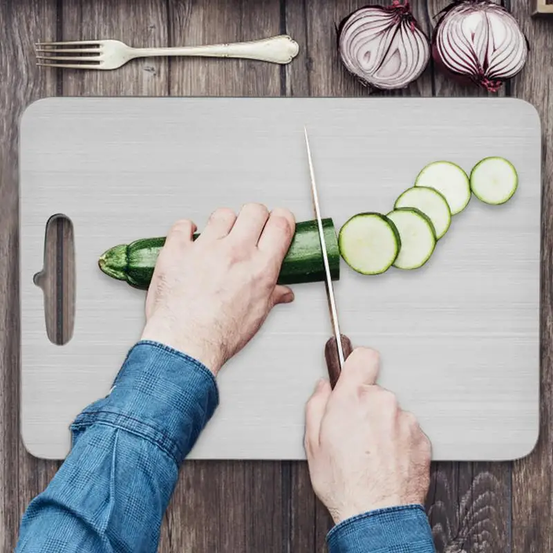 Titanium Cutting Boards for Kitchen Stainless Board 304 Steel Thickened Double Sided Food Grade Portable Fruit Meat Chopping Titanium Cutting Boards for Kitchen Stainless Board 304 Steel Thickened Double Sided Food Grade Portable Fruit Meat Chopping