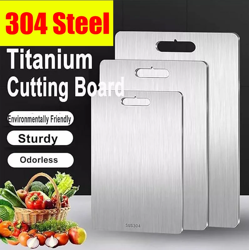 Titanium Cutting Boards for Kitchen Stainless Board 304 Steel Thickened Double Sided Food Grade Portable Fruit Meat Chopping Titanium Cutting Boards for Kitchen Stainless Board 304 Steel Thickened Double Sided Food Grade Portable Fruit Meat Chopping