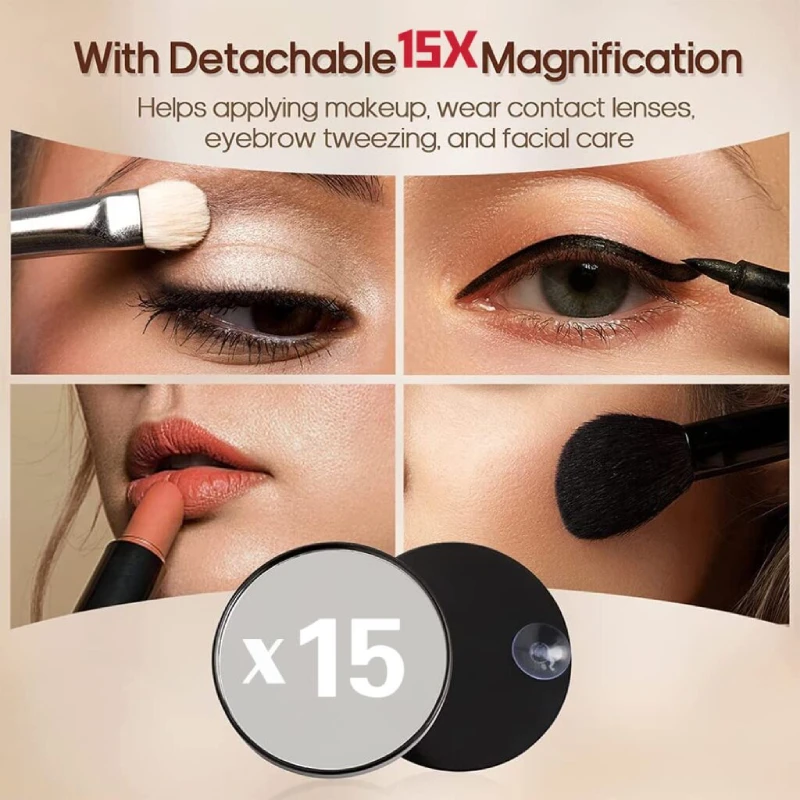 Vanity Makeup Mirror with Lights Detachable 15x Magnification 3 Color Lighting Modes Touch Screen Control 360&deg;Rotation