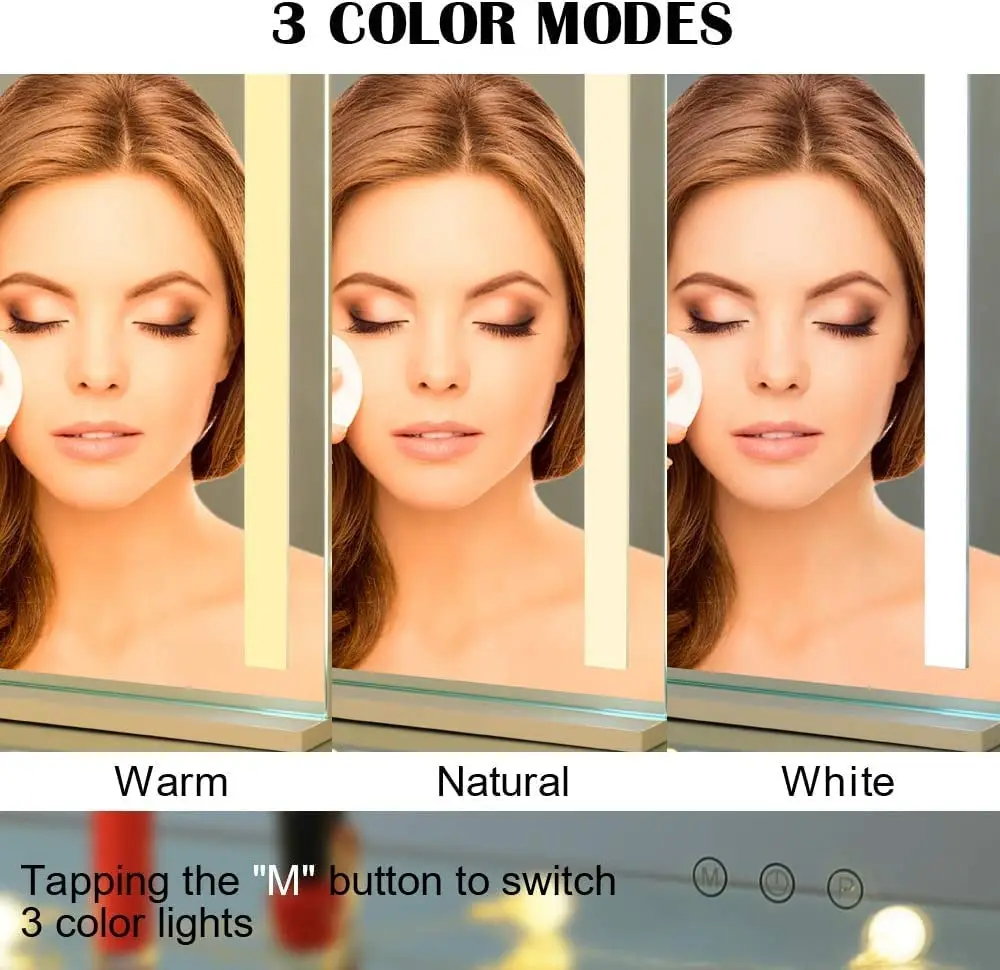 Vanity Makeup Mirror with Lights Detachable 15x Magnification 3 Color Lighting Modes Touch Screen Control 360&deg;Rotation