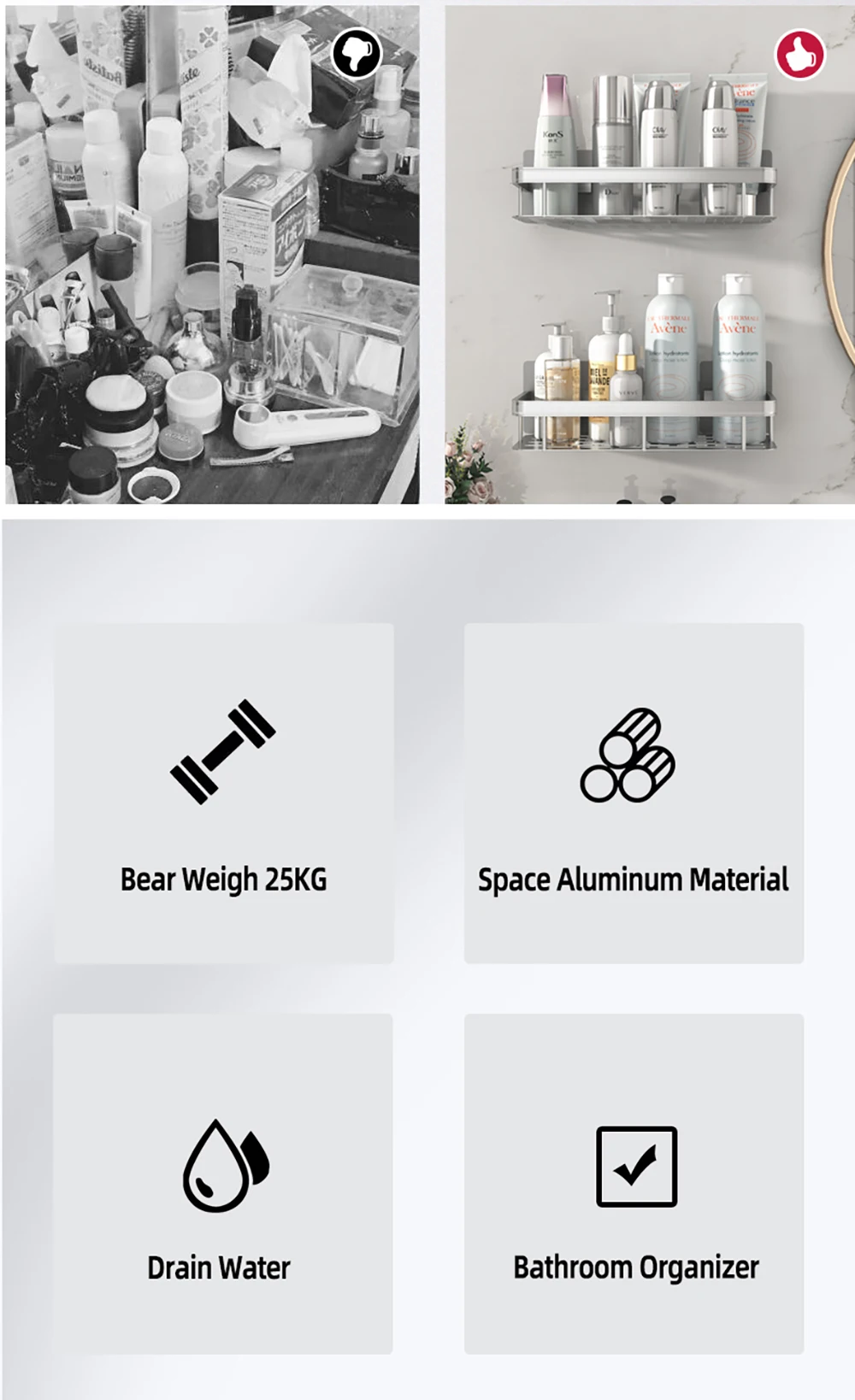 Wall Hanging Corner Rectangular Rack Bathroom Shelf Towel Rack Shelves Wall Shower  Shampoo Rack No Drill Shelf Tripod