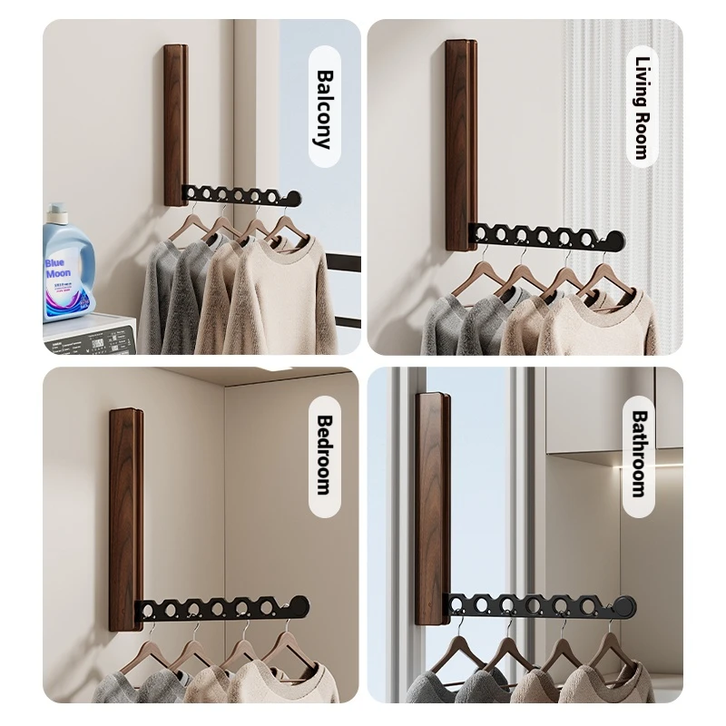 Wood Clothes Hanger Wall Mounted Drying Rack, Collapsible Design, and Invisible Clothing Organizer for Efficient Space Saving Wood Clothes Hanger Wall Mounted Drying Rack, Collapsible Design, and Invisible Clothing Organizer for Efficient Space Saving
