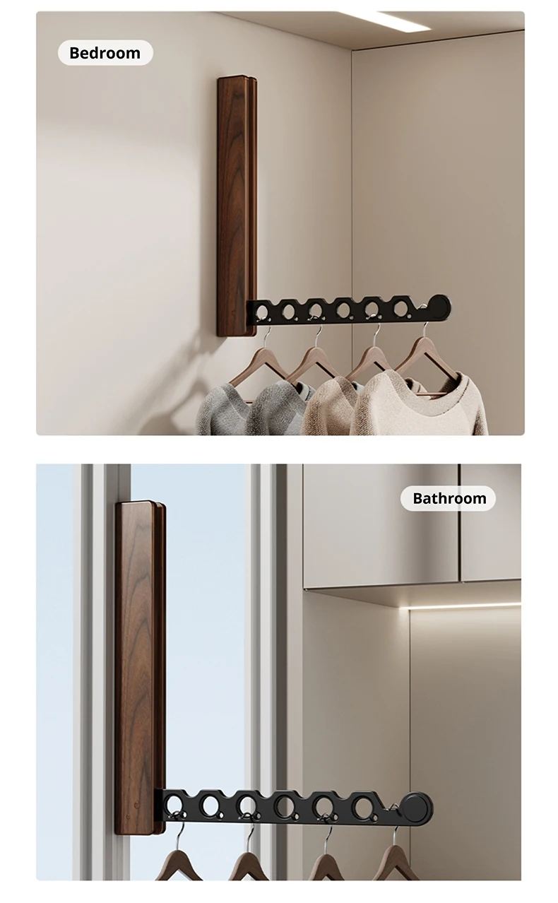 Wood Clothes Hanger Wall Mounted Drying Rack, Collapsible Design, and Invisible Clothing Organizer for Efficient Space Saving Wood Clothes Hanger Wall Mounted Drying Rack, Collapsible Design, and Invisible Clothing Organizer for Efficient Space Saving