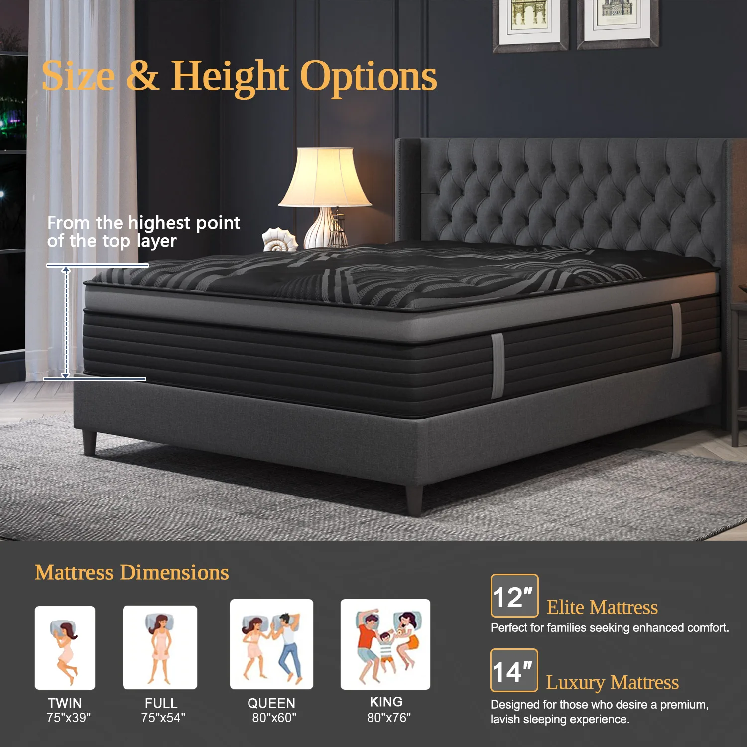 12″14″ Gel Memory Foam Hybrid Pocket Spring Mattress Twin Full Queen King Bed Mattress In A Box, Medium Firm Motion Isolation 12