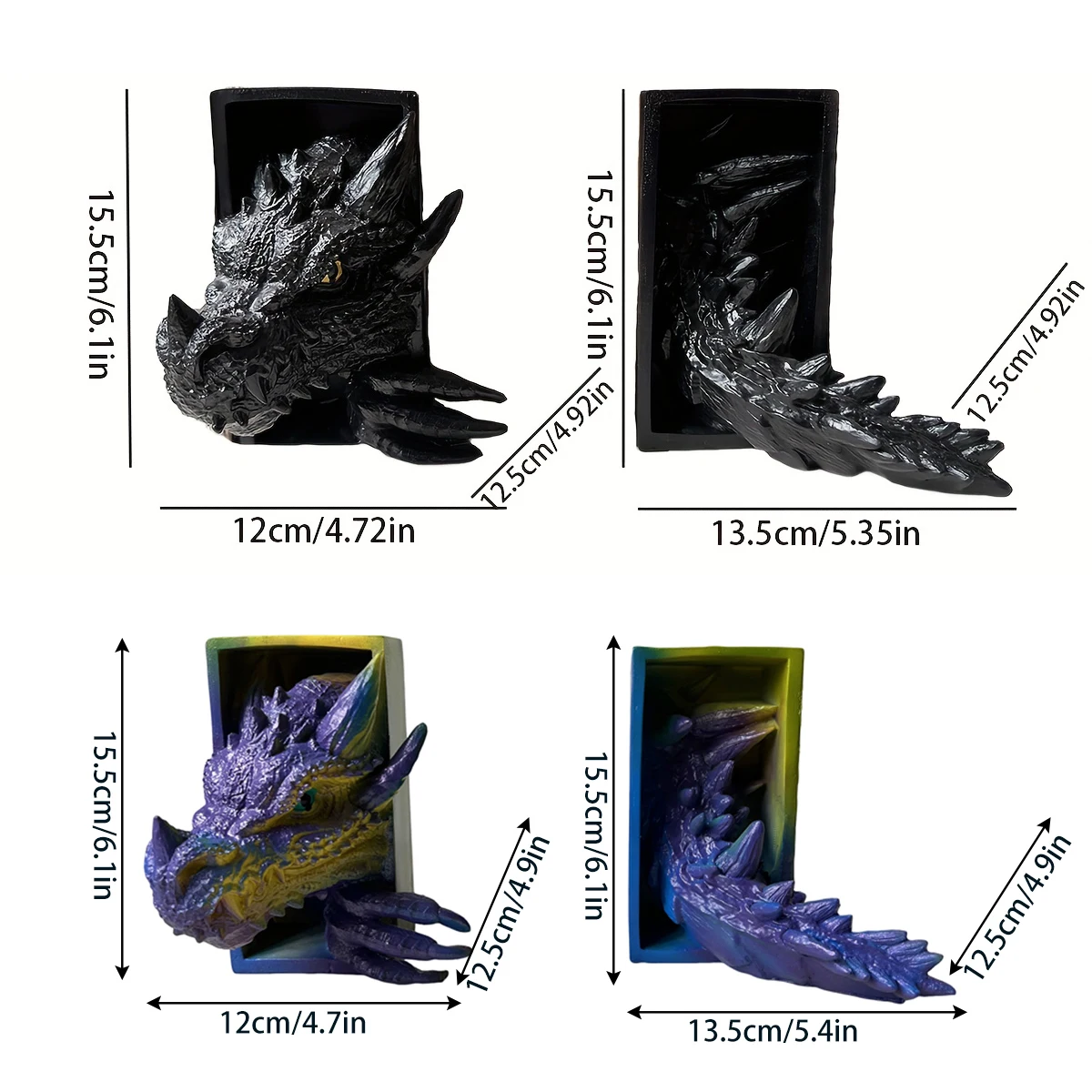 2Pc Dragon-Shaped Bookend Decorations, Fantasy Decor, Home Decor Ornaments, Bookshelf Bookend Decorations, Dragon-Shaped Decorations Appear on the Bookshelf.