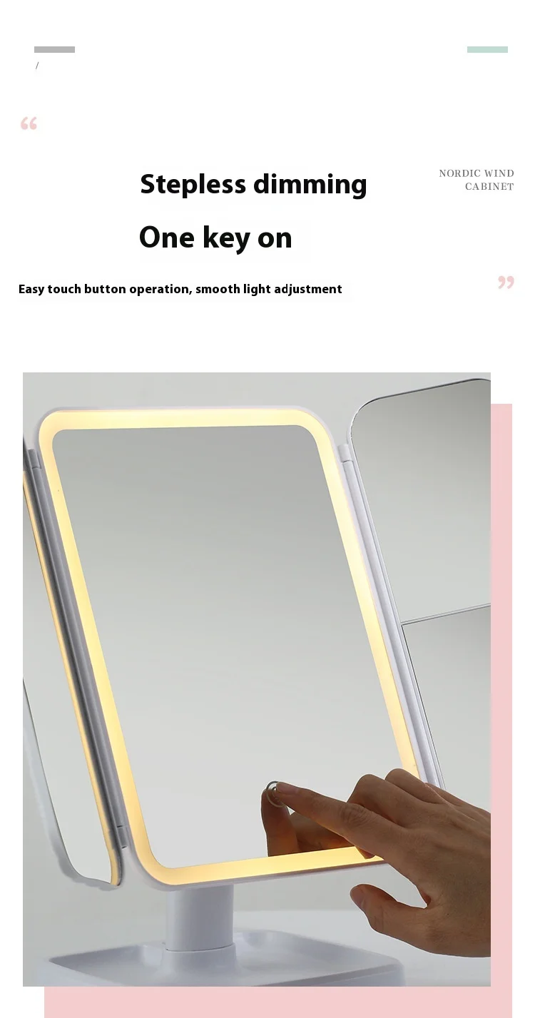 3 Lights Dimmable LED Makeup Mirror with Touch Screen Fold Cosmetic Makeup Mirror Rechargeable Tabletop for Travel & Home Use 3 Lights Dimmable LED Makeup Mirror with Touch Screen Fold Cosmetic Makeup Mirror Rechargeable Tabletop for Travel & Home Use