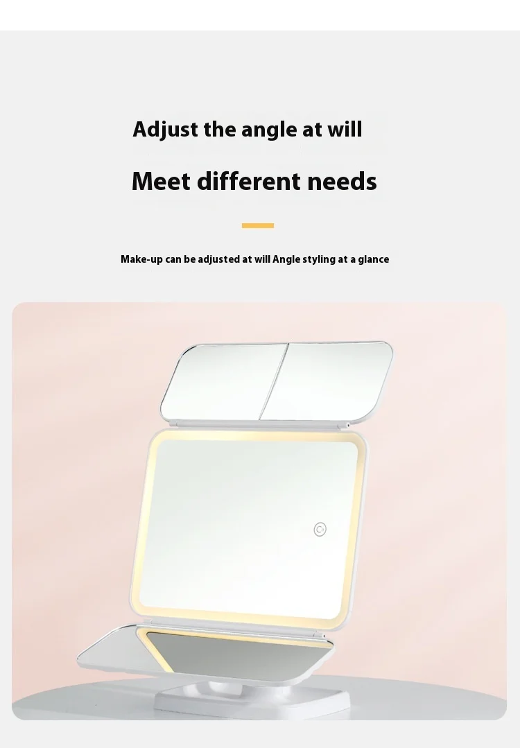 3 Lights Dimmable LED Makeup Mirror with Touch Screen Fold Cosmetic Makeup Mirror Rechargeable Tabletop for Travel & Home Use 3 Lights Dimmable LED Makeup Mirror with Touch Screen Fold Cosmetic Makeup Mirror Rechargeable Tabletop for Travel & Home Use