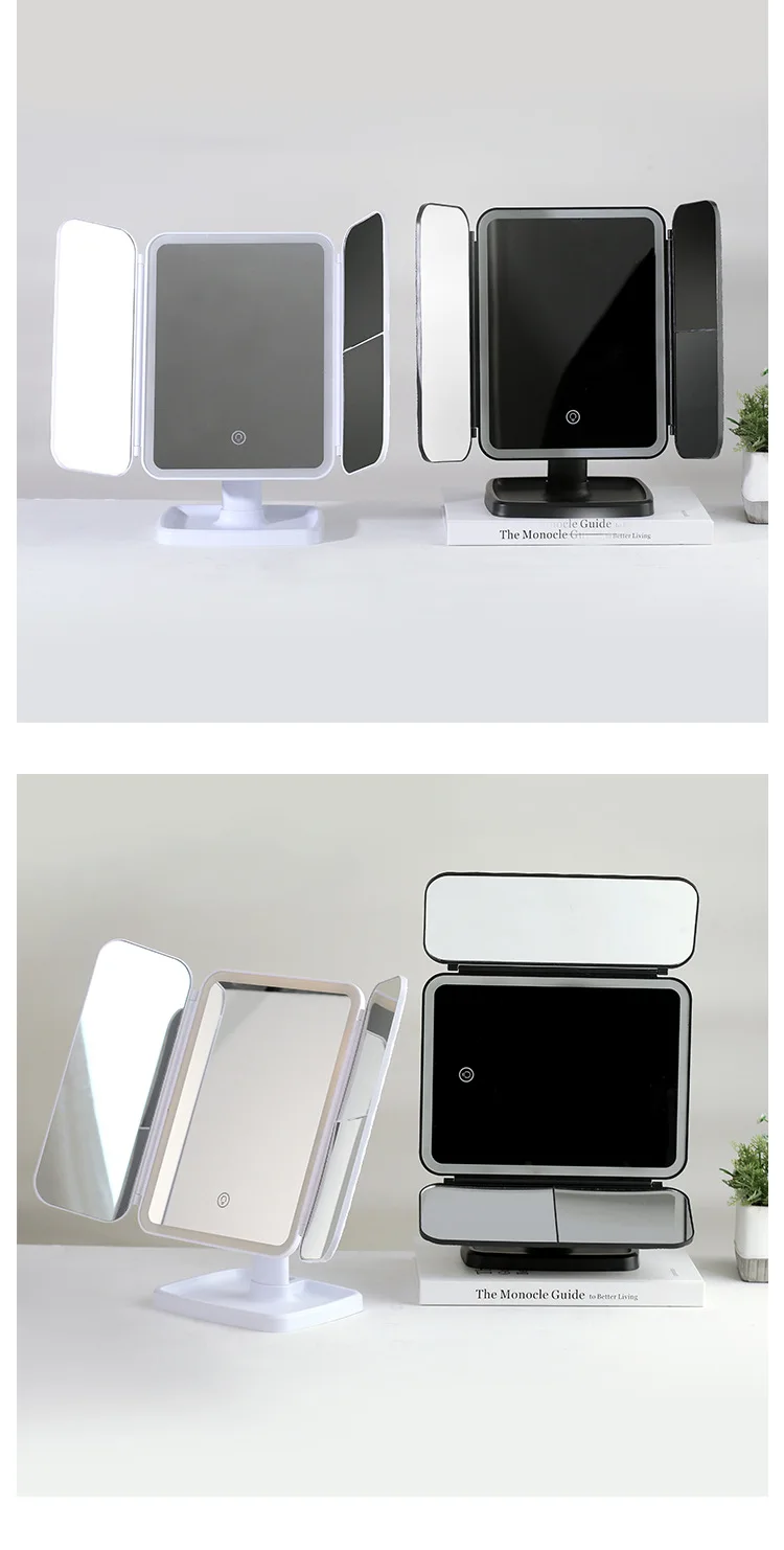 3 Lights Dimmable LED Makeup Mirror with Touch Screen Fold Cosmetic Makeup Mirror Rechargeable Tabletop for Travel & Home Use 3 Lights Dimmable LED Makeup Mirror with Touch Screen Fold Cosmetic Makeup Mirror Rechargeable Tabletop for Travel & Home Use