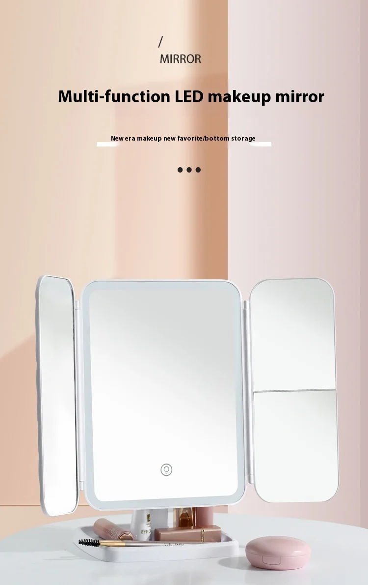 3 Lights Dimmable LED Makeup Mirror with Touch Screen Fold Cosmetic Makeup Mirror Rechargeable Tabletop for Travel & Home Use 3 Lights Dimmable LED Makeup Mirror with Touch Screen Fold Cosmetic Makeup Mirror Rechargeable Tabletop for Travel & Home Use