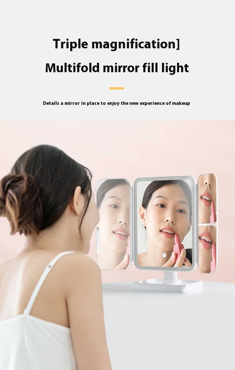 3 Lights Dimmable LED Makeup Mirror with Touch Screen Fold Cosmetic Makeup Mirror Rechargeable Tabletop for Travel & Home Use 3 Lights Dimmable LED Makeup Mirror with Touch Screen Fold Cosmetic Makeup Mirror Rechargeable Tabletop for Travel & Home Use