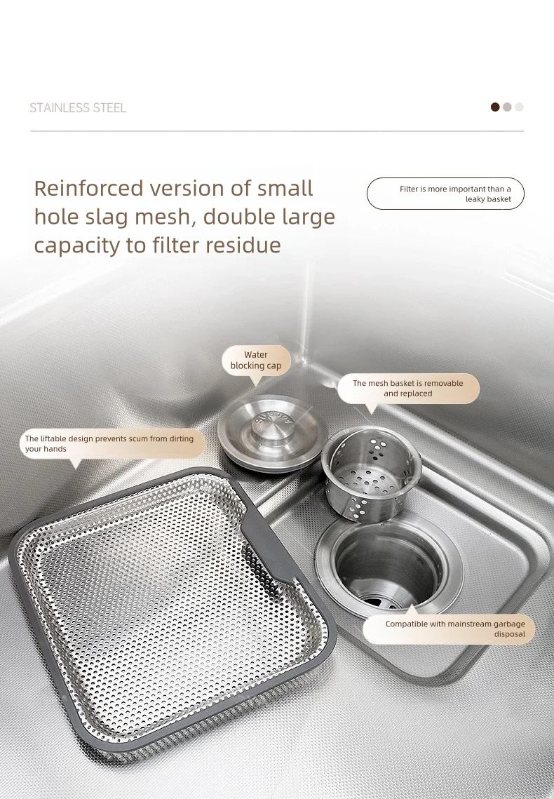 Kitchen 316L Stainless Steel Sink Food Grade Household Large Single Slot Rice Embossing Wash Dishes and Vegetables Basin