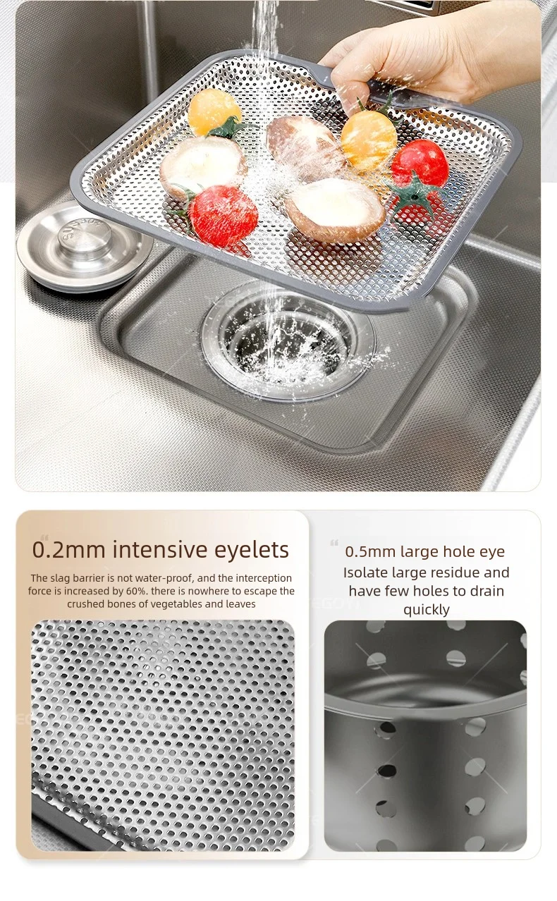 Kitchen 316L Stainless Steel Sink Food Grade Household Large Single Slot Rice Embossing Wash Dishes and Vegetables Basin