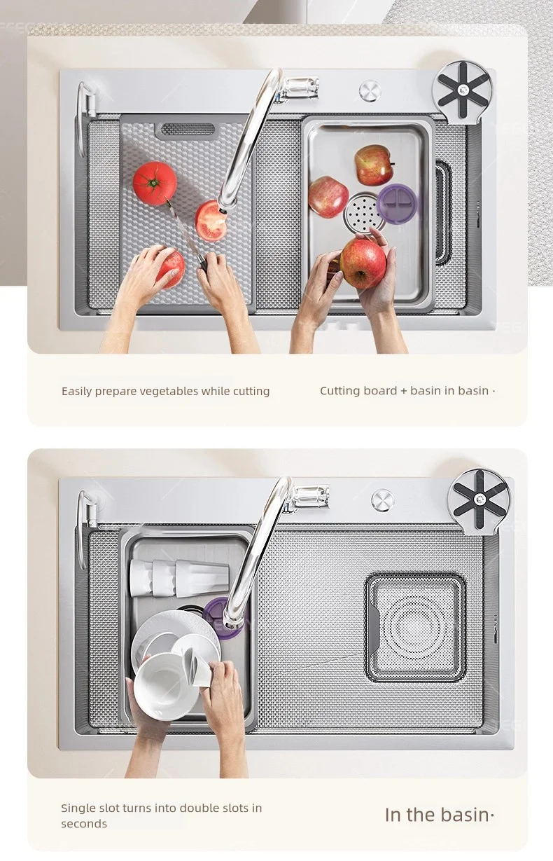 Kitchen 316L Stainless Steel Sink Food Grade Household Large Single Slot Rice Embossing Wash Dishes and Vegetables Basin