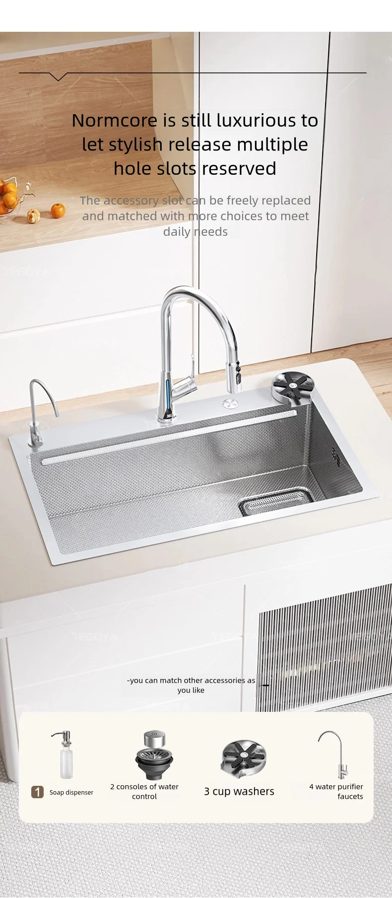 Kitchen 316L Stainless Steel Sink Food Grade Household Large Single Slot Rice Embossing Wash Dishes and Vegetables Basin