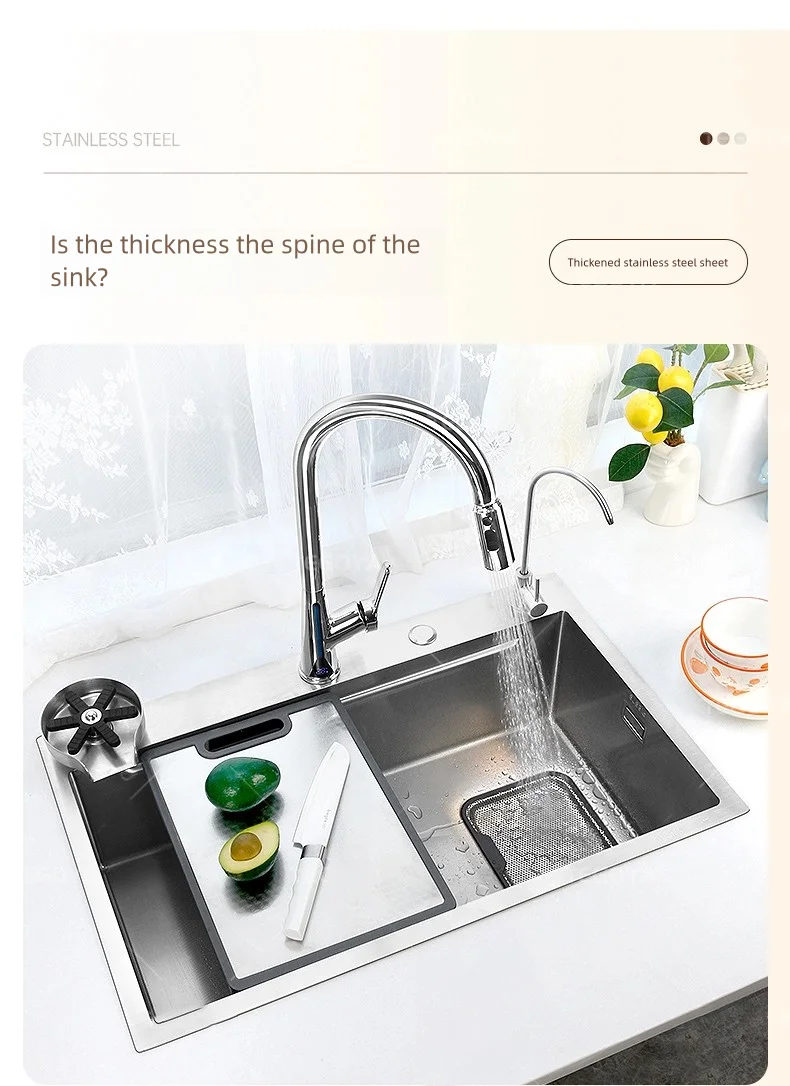 Kitchen 316L Stainless Steel Sink Food Grade Household Large Single Slot Rice Embossing Wash Dishes and Vegetables Basin