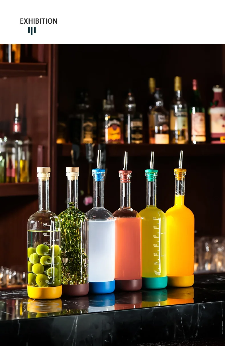Colorful With Bottomed Juice Drinks Soaking Wine Bottles