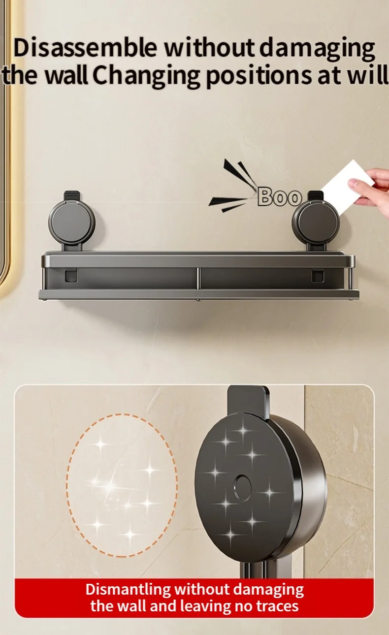 No Drill Suction Cup Suction Bathroom Rack Bathroom Shelf Toilet Space Aluminum Hanging Rack Bathroom Organizer Hang On The Wall