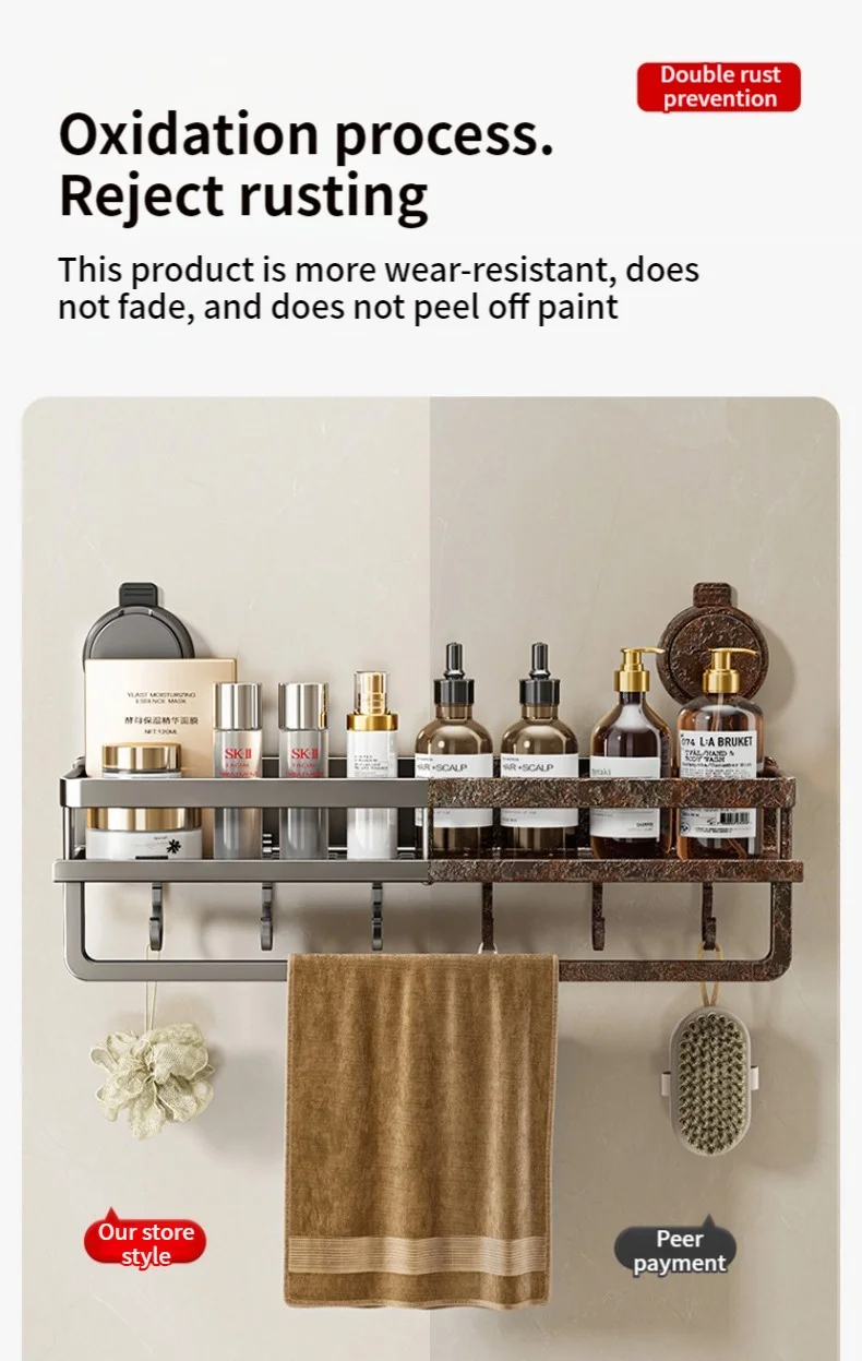 No Drill Suction Cup Suction Bathroom Rack Bathroom Shelf Toilet Space Aluminum Hanging Rack Bathroom Organizer Hang On The Wall