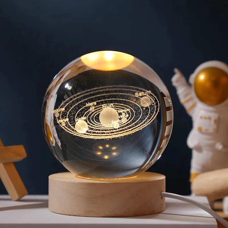 3D Moon Crystal Ball Astronomy Galaxy Solar System Saturn Luminous Balls Snow Glass Globe Night Light Home Desktop Decoration