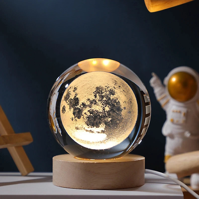 3D Moon Crystal Ball Astronomy Galaxy Solar System Saturn Luminous Balls Snow Glass Globe Night Light Home Desktop Decoration