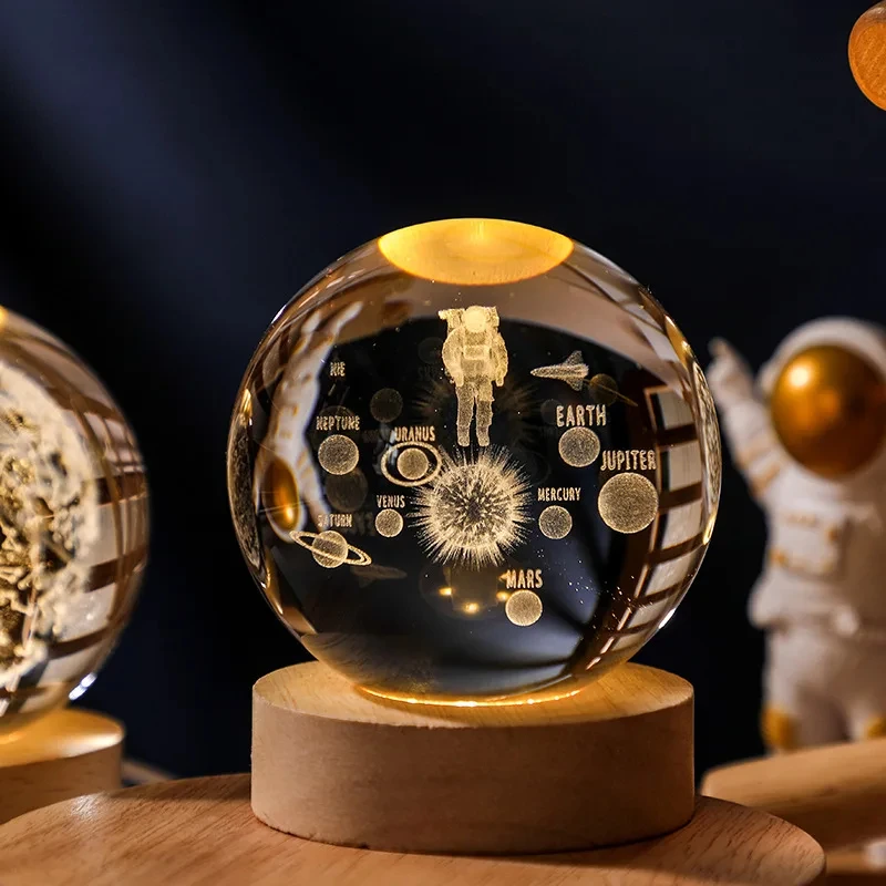 3D Moon Crystal Ball Astronomy Galaxy Solar System Saturn Luminous Balls Snow Glass Globe Night Light Home Desktop Decoration