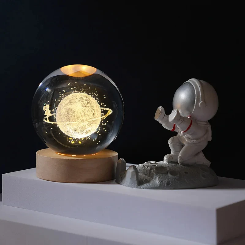 3D Moon Crystal Ball Astronomy Galaxy Solar System Saturn Luminous Balls Snow Glass Globe Night Light Home Desktop Decoration