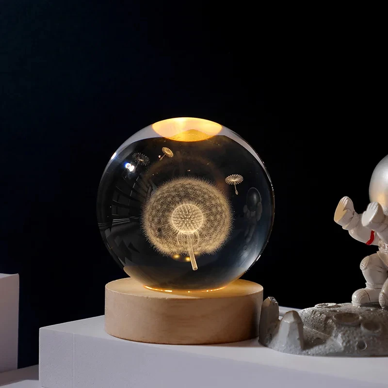 3D Moon Crystal Ball Astronomy Galaxy Solar System Saturn Luminous Balls Snow Glass Globe Night Light Home Desktop Decoration
