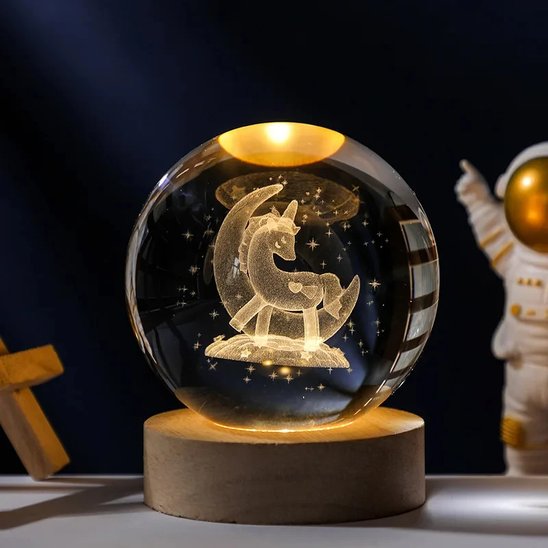 3D Moon Crystal Ball Astronomy Galaxy Solar System Saturn Luminous Balls Snow Glass Globe Night Light Home Desktop Decoration
