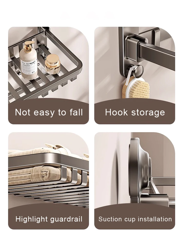 Grey Cream White Bathroom Suction Towel Rack 50/60 cm Bath Towel Rack Wall Mounted Punch Free Folding Hanger Storage Rack Shelf