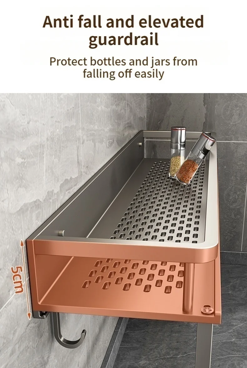 Aluminum Kitchen Shelf Wall Mounted Spice Organizer Rust and Moisture Resistant Bathroom Toiletries Storage Racks
