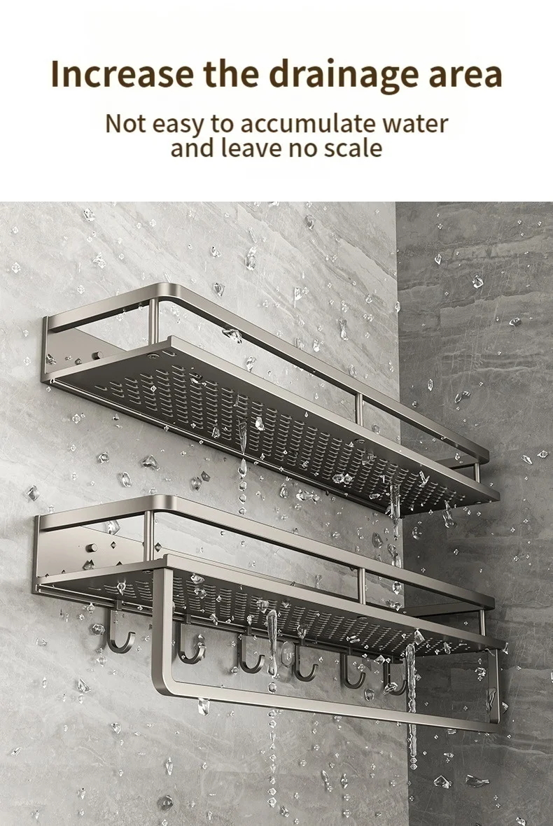 Aluminum Kitchen Shelf Wall Mounted Spice Organizer Rust and Moisture Resistant Bathroom Toiletries Storage Racks
