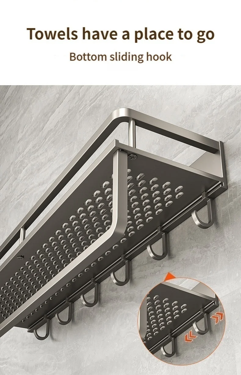 Aluminum Kitchen Shelf Wall Mounted Spice Organizer Rust and Moisture Resistant Bathroom Toiletries Storage Racks