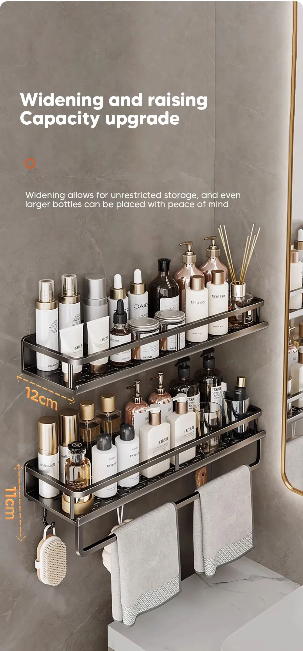 Aluminum Shower Organiser Bathroom Shelf Without Drilling Gray Wall Toilet Storage Shelf Shampoo Holder Bathroom Accessories Aluminum Shower Organiser Bathroom Shelf Without Drilling Gray Wall Toilet Storage Shelf Shampoo Holder Bathroom Accessories