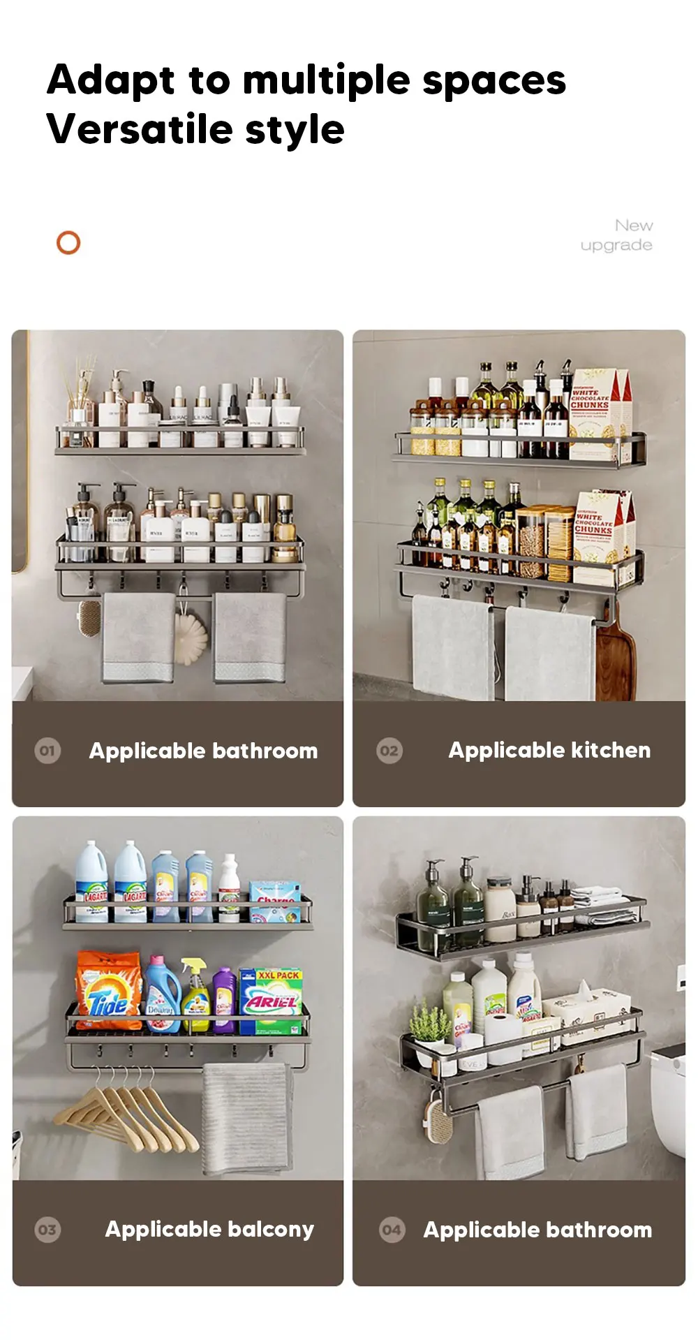 Aluminum Shower Organiser Bathroom Shelf Without Drilling Gray Wall Toilet Storage Shelf Shampoo Holder Bathroom Accessories Aluminum Shower Organiser Bathroom Shelf Without Drilling Gray Wall Toilet Storage Shelf Shampoo Holder Bathroom Accessories
