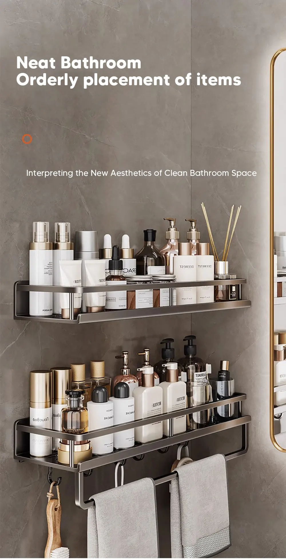 Aluminum Shower Organiser Bathroom Shelf Without Drilling Gray Wall Toilet Storage Shelf Shampoo Holder Bathroom Accessories Aluminum Shower Organiser Bathroom Shelf Without Drilling Gray Wall Toilet Storage Shelf Shampoo Holder Bathroom Accessories