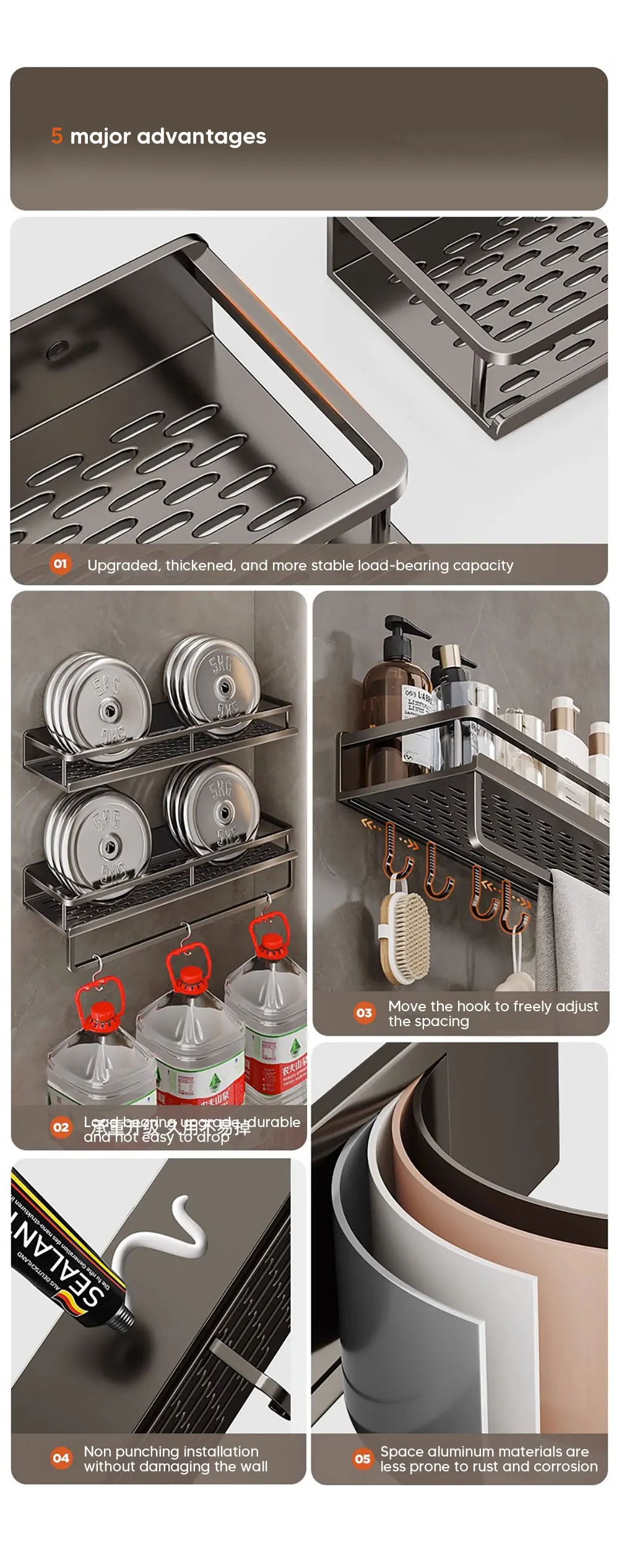 Aluminum Shower Organiser Bathroom Shelf Without Drilling Gray Wall Toilet Storage Shelf Shampoo Holder Bathroom Accessories Aluminum Shower Organiser Bathroom Shelf Without Drilling Gray Wall Toilet Storage Shelf Shampoo Holder Bathroom Accessories