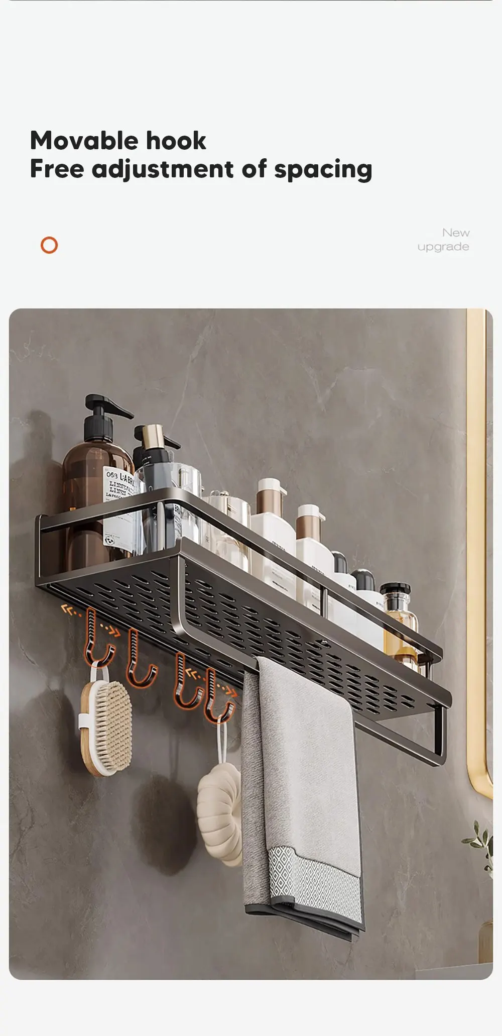 Aluminum Shower Organiser Bathroom Shelf Without Drilling Gray Wall Toilet Storage Shelf Shampoo Holder Bathroom Accessories Aluminum Shower Organiser Bathroom Shelf Without Drilling Gray Wall Toilet Storage Shelf Shampoo Holder Bathroom Accessories