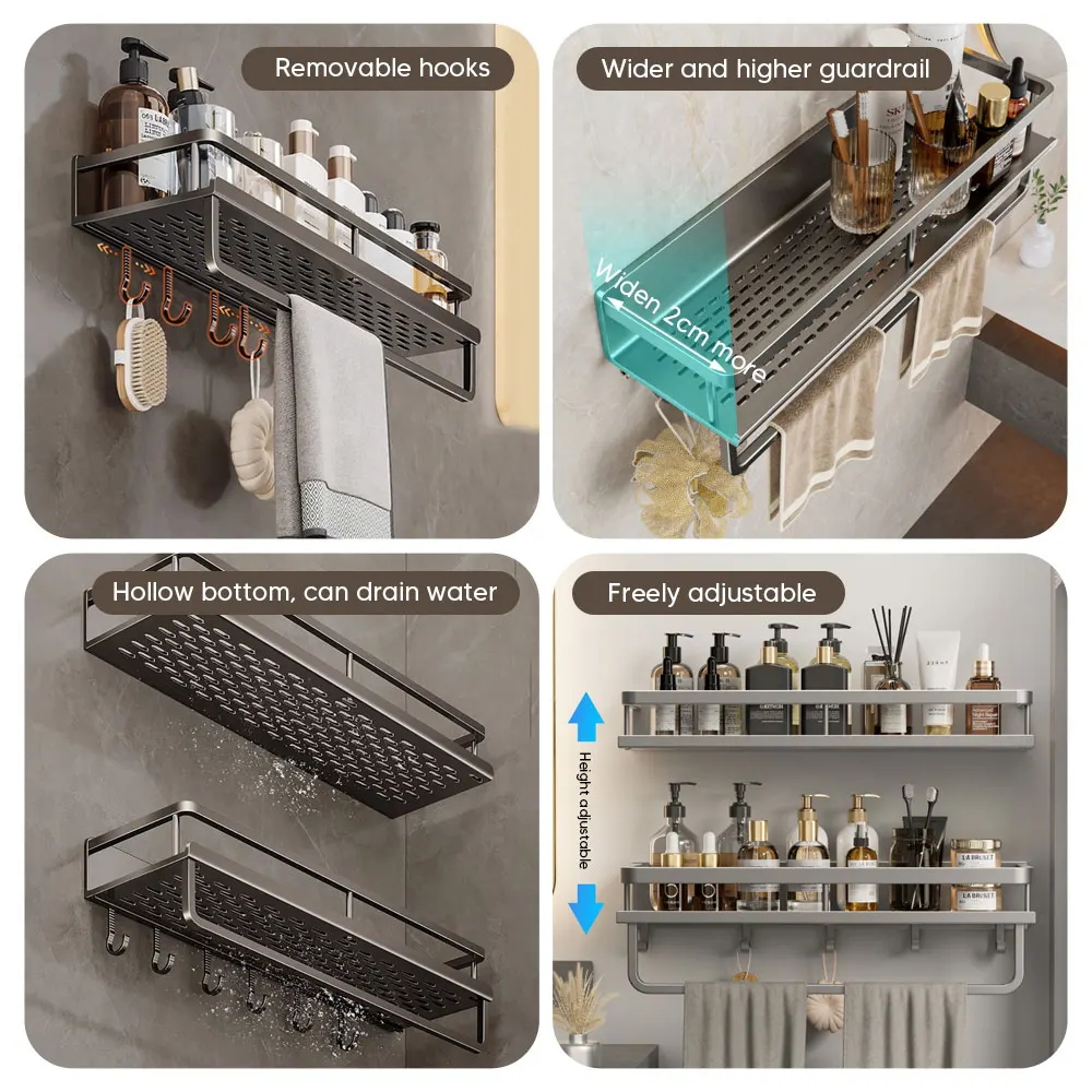 Aluminum Shower Organiser Bathroom Shelf Without Drilling Gray Wall Toilet Storage Shelf Shampoo Holder Bathroom Accessories Aluminum Shower Organiser Bathroom Shelf Without Drilling Gray Wall Toilet Storage Shelf Shampoo Holder Bathroom Accessories